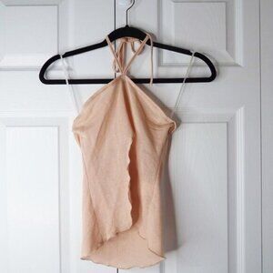 Princess Polly Gabriel Beige Peachy Tan Open Front Halter Top Women's Size 4